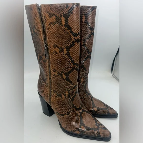 Franco Sarto Womens Jaxon Mid Calf Heeled Boot Snakeskin Embossed Size 8.5M NWB - Picture 14 of 14